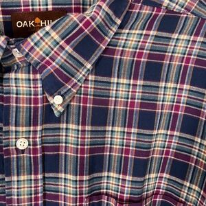 Oak Hill Men's 3XL Plaid Short Sleeve Button Down Shirt Navy Burgundy 100%cotton